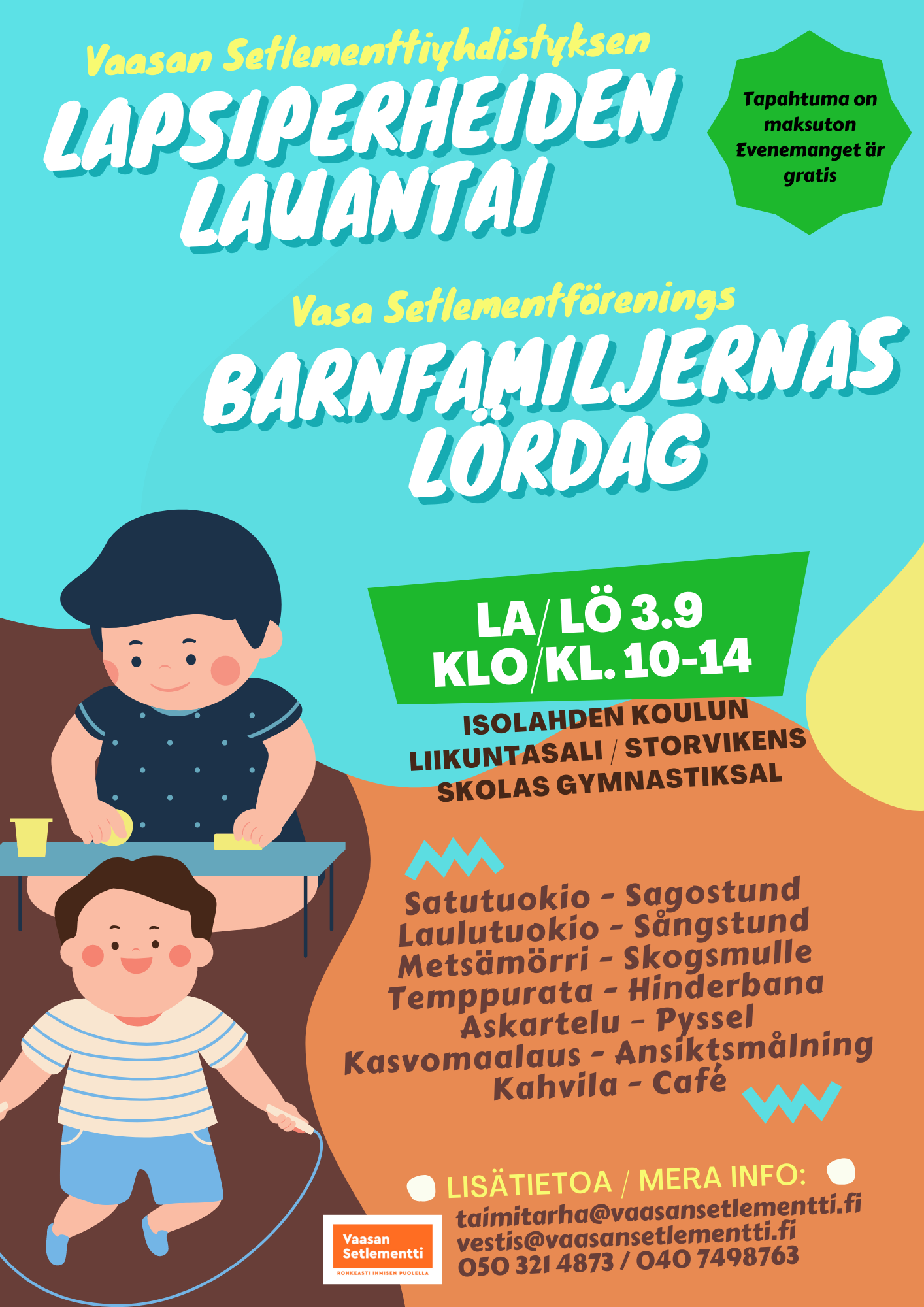 mainos lapsiperheiden tapahtumasta.